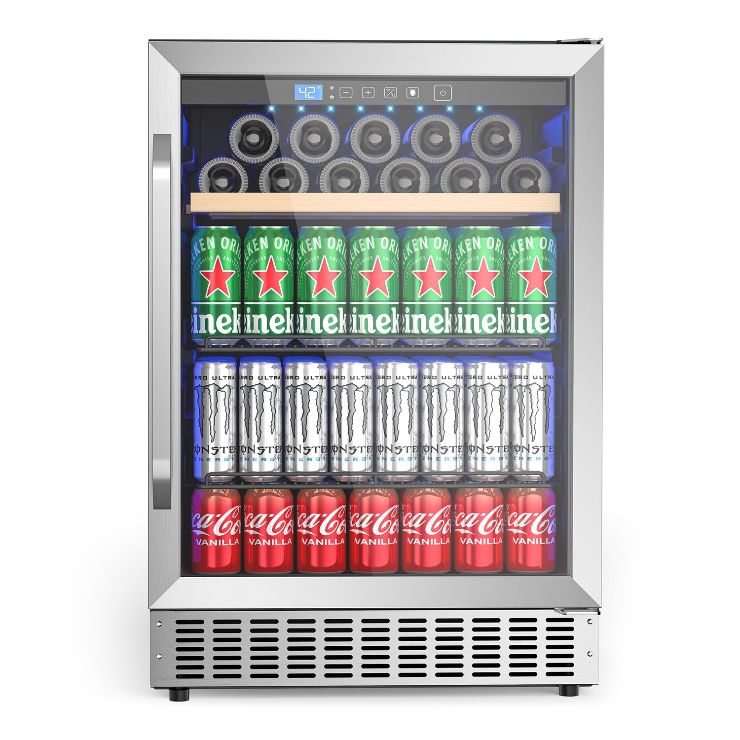 16 Bottle 118 Can Wine Cooler/Cabinet Beverage Refrigerator Mini Wine Cellar Beer Soda Clear Glass Door Bar Fridge Quiet Compressor Adjust Temp Freestanding Indoor Use 4.9Cu.ft