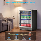 16 Bottle 118 Can Wine Cooler/Cabinet Beverage Refrigerator Mini Wine Cellar Beer Soda Clear Glass Door Bar Fridge Quiet Compressor Adjust Temp Freestanding Indoor Use 4.9Cu.ft