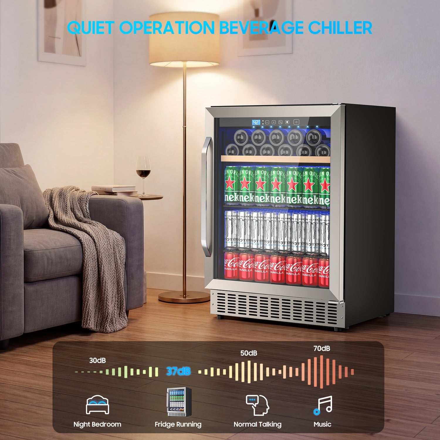16 Bottle 118 Can Wine Cooler/Cabinet Beverage Refrigerator Mini Wine Cellar Beer Soda Clear Glass Door Bar Fridge Quiet Compressor Adjust Temp Freestanding Indoor Use 4.9Cu.ft