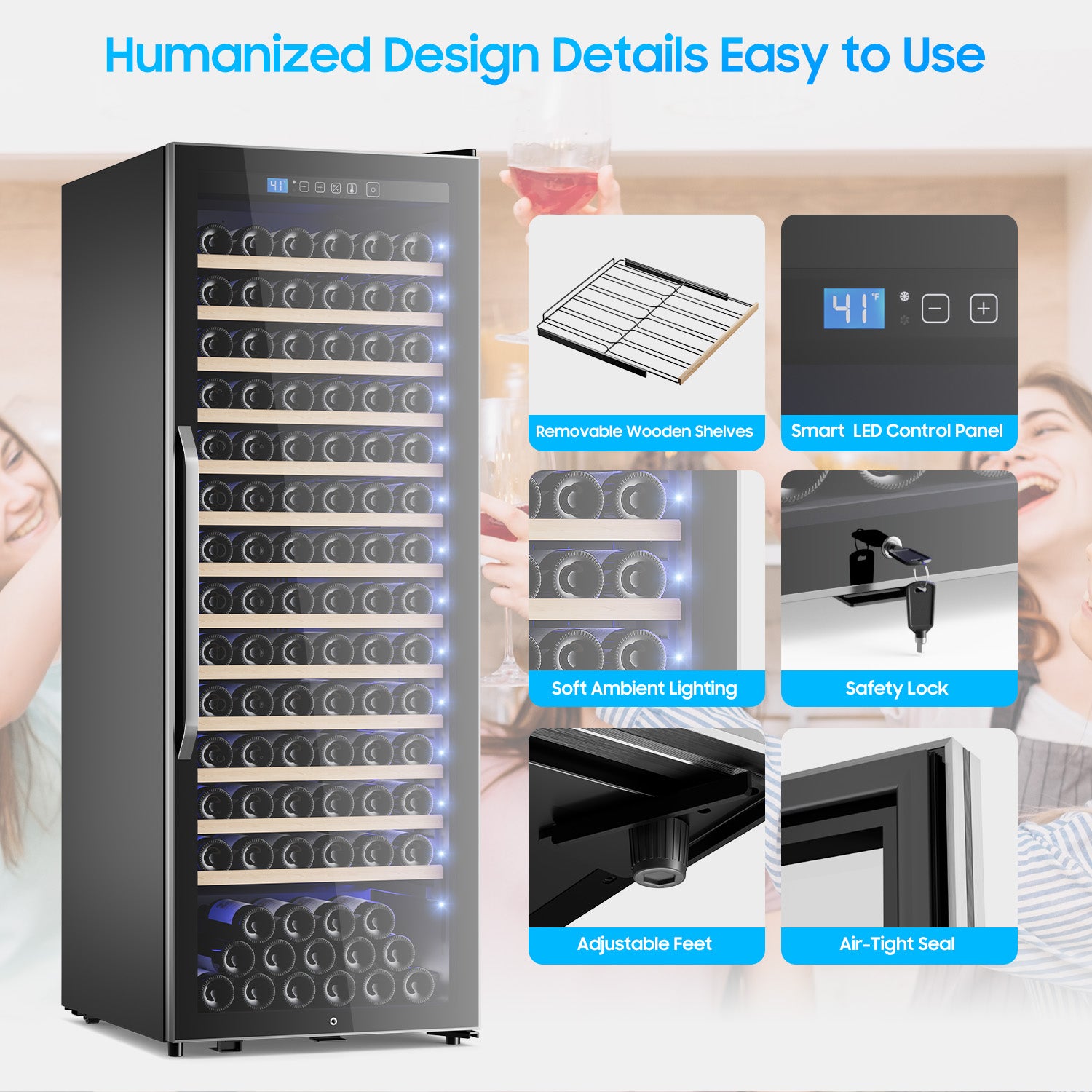 158-Bottle Wine Cooler Refrigerator Suitable for Mixed Bottle Sizes, 24 Inch Wine Refrigerator Freestanding or Built-In, Low Noise Operation