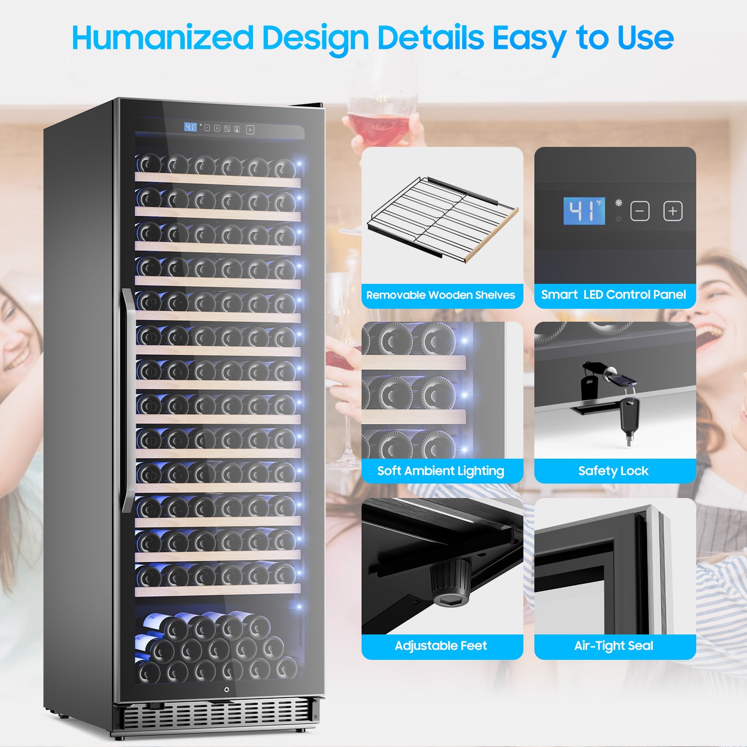 158-Bottle Wine Cooler Refrigerator Suitable for Mixed Bottle Sizes, 24 Inch Wine Refrigerator Freestanding with Professional Temperature Control System, Low Noise Operation