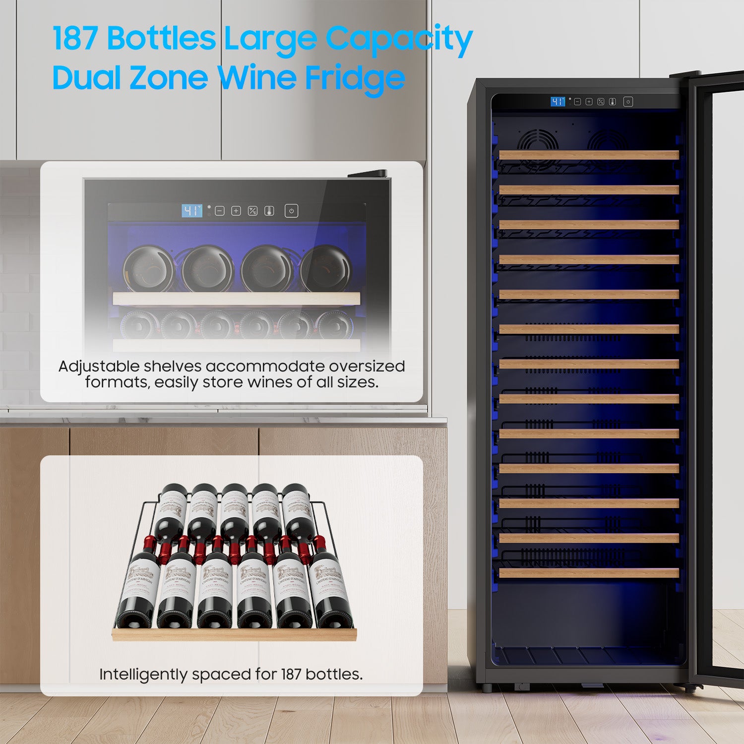 187 Bottle Wine Fridge Freestanding, Wine Cooler Refrigerator, Wine Cellar w/Lock & Led Display, Digital Temperature Control Fridge for Home and Kitchen, for Wine Enthusiast