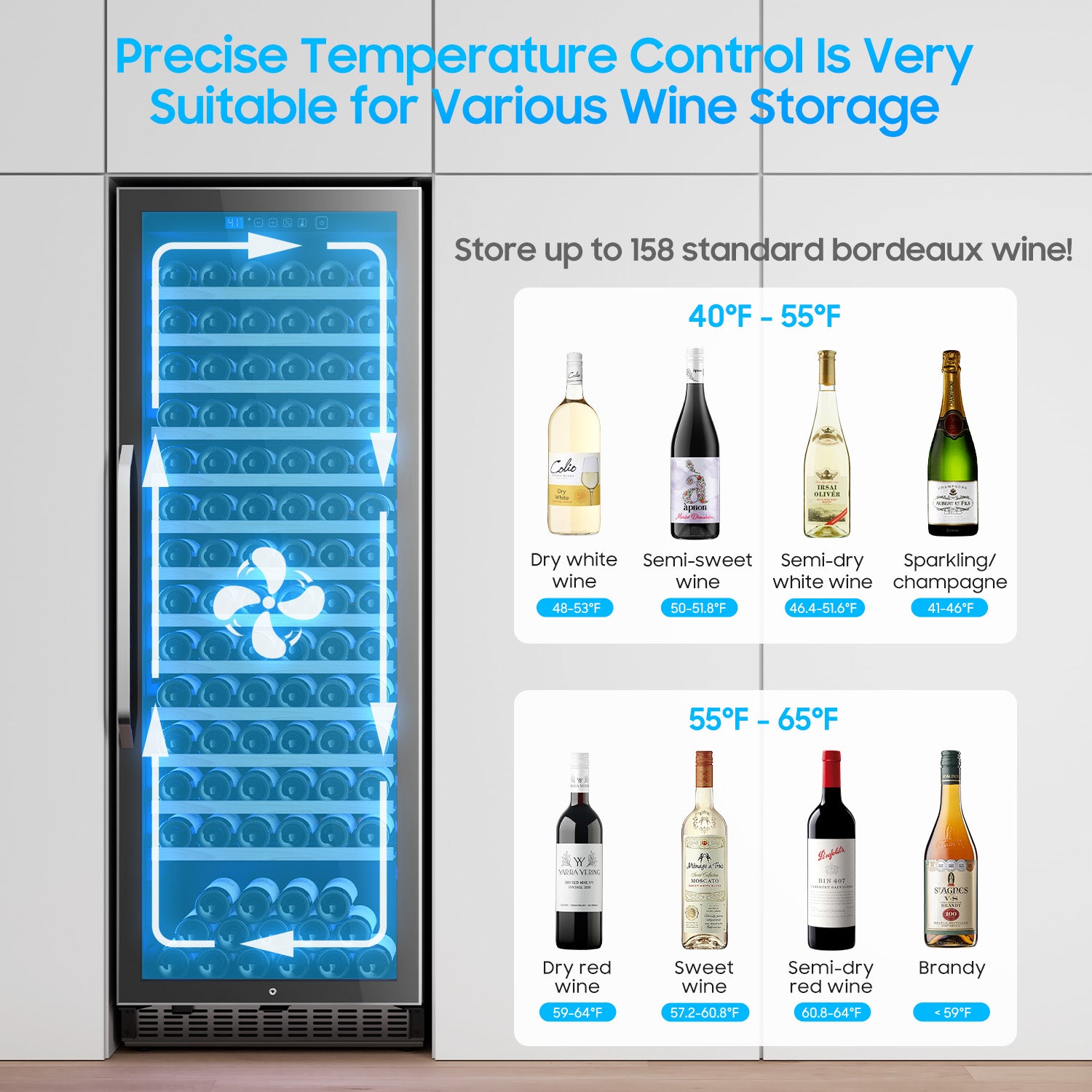 158-Bottle Wine Cooler Refrigerator Suitable for Mixed Bottle Sizes, 24 Inch Wine Refrigerator Freestanding with Professional Temperature Control System, Low Noise Operation