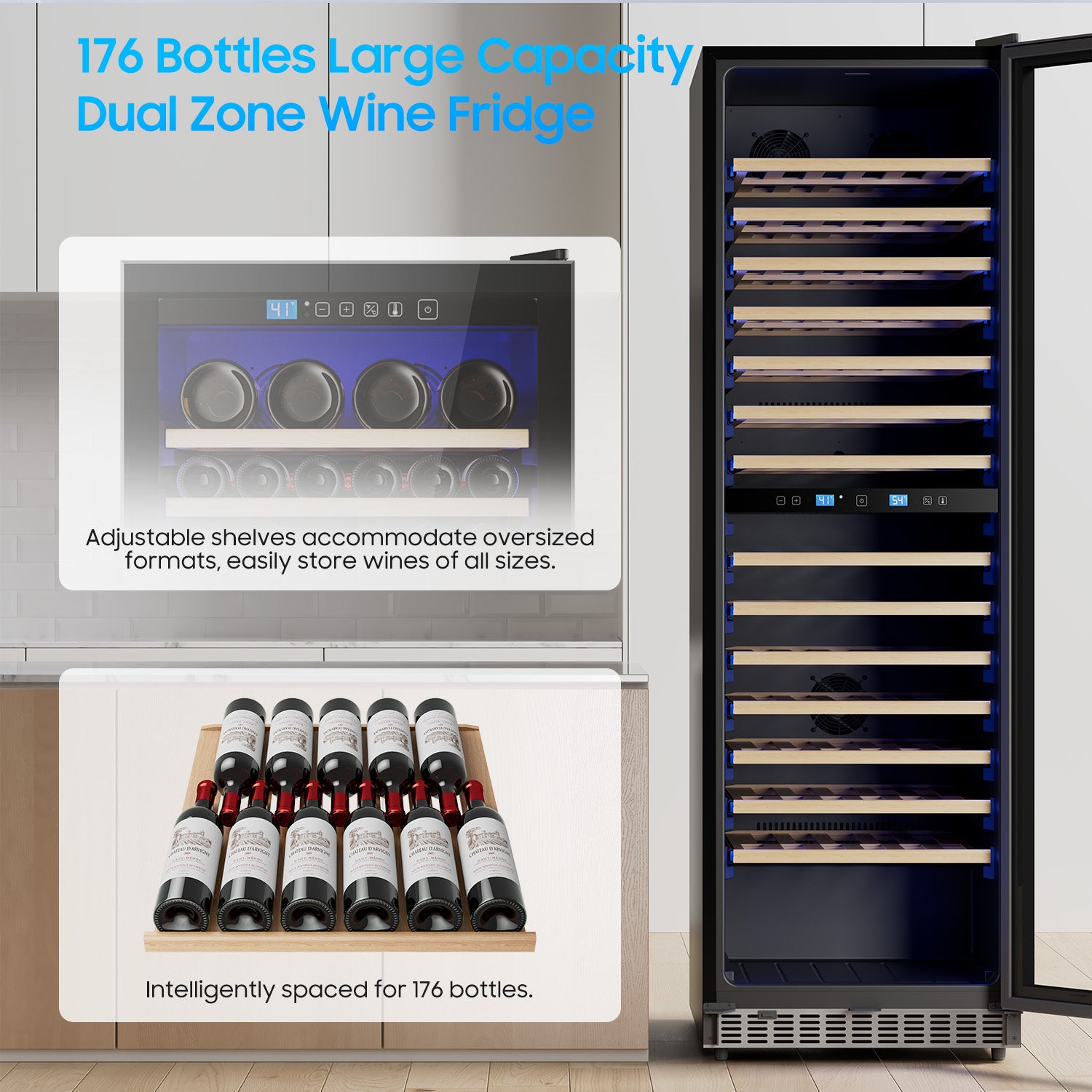 Wine Cooler Refrigerator 24 Inch,176 Bottle Dual Zone Wine Fridge Freestanding/Built-In with Upgraded Compressor, Low-Noise Wine Cellar & Intelligent Temperature Control