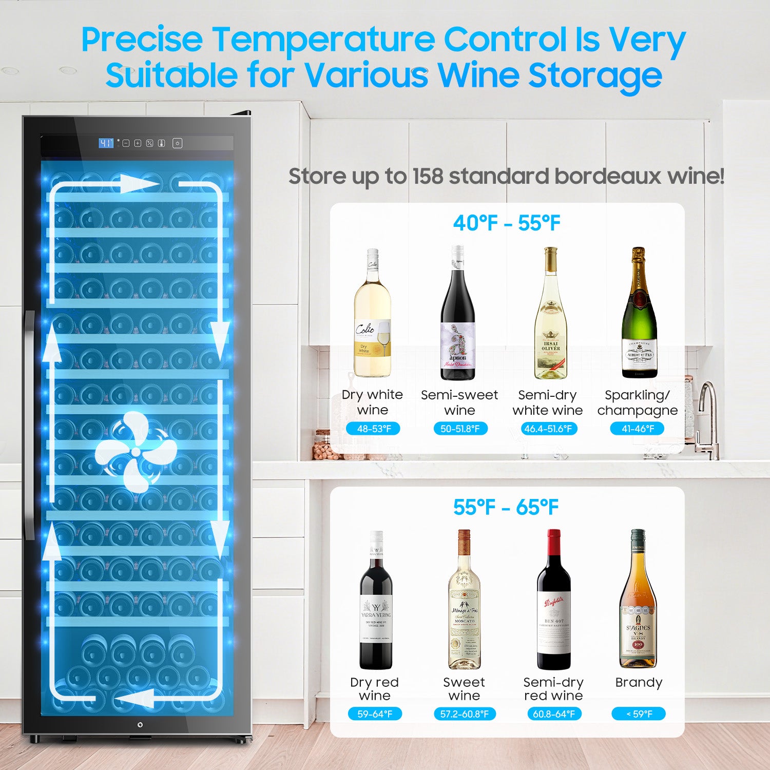 158-Bottle Wine Cooler Refrigerator Suitable for Mixed Bottle Sizes, 24 Inch Wine Refrigerator Freestanding or Built-In, Low Noise Operation