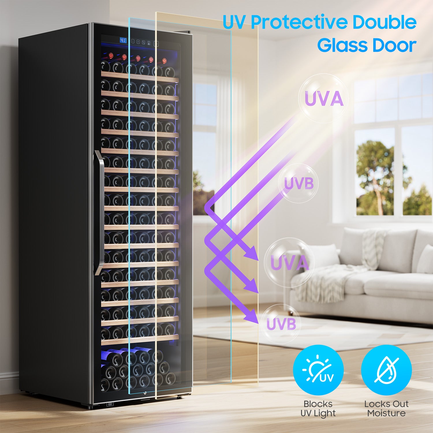 187 Bottle Wine Fridge Freestanding, Wine Cooler Refrigerator, Wine Cellar w/Lock & Led Display, Digital Temperature Control Fridge for Home and Kitchen, for Wine Enthusiast