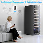 158-Bottle Wine Cooler Refrigerator Suitable for Mixed Bottle Sizes, 24 Inch Wine Refrigerator Freestanding with Professional Temperature Control System, Low Noise Operation
