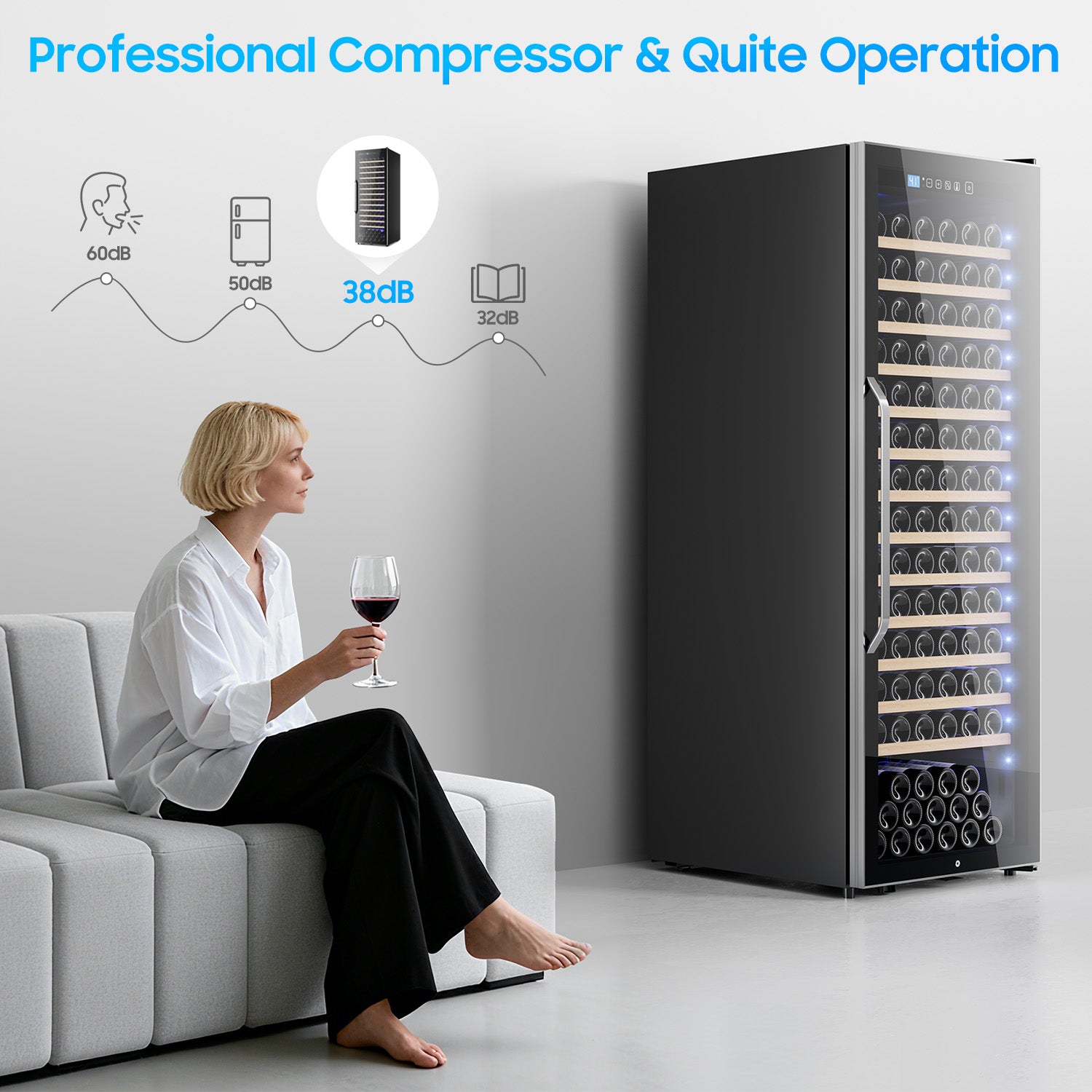 158-Bottle Wine Cooler Refrigerator Suitable for Mixed Bottle Sizes, 24 Inch Wine Refrigerator Freestanding or Built-In, Low Noise Operation