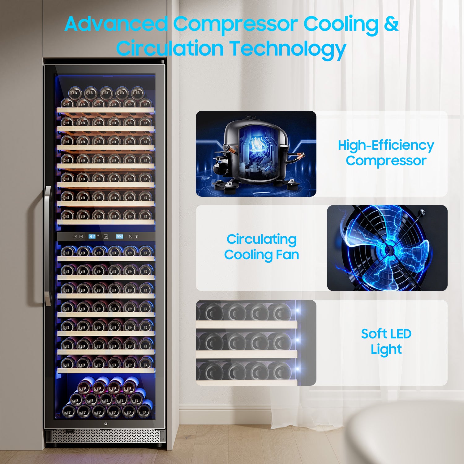 Wine Cooler Refrigerator 24 Inch,176 Bottle Dual Zone Wine Fridge Freestanding/Built-In with Upgraded Compressor, Low-Noise Wine Cellar & Intelligent Temperature Control