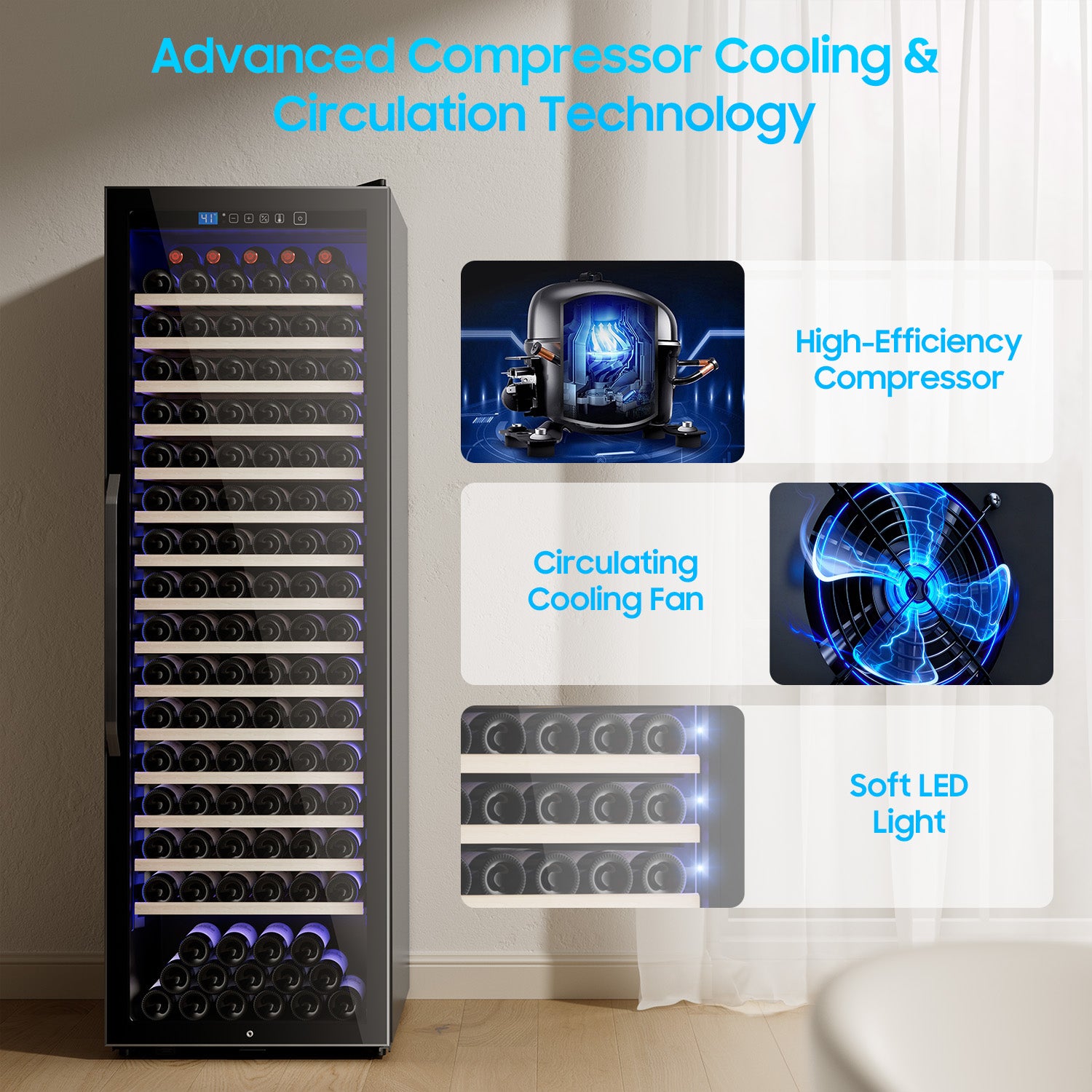 187 Bottle Wine Fridge Freestanding, Wine Cooler Refrigerator, Wine Cellar w/Lock & Led Display, Digital Temperature Control Fridge for Home and Kitchen, for Wine Enthusiast