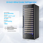158-Bottle Wine Cooler Refrigerator Suitable for Mixed Bottle Sizes, 24 Inch Wine Refrigerator Freestanding or Built-In, Low Noise Operation