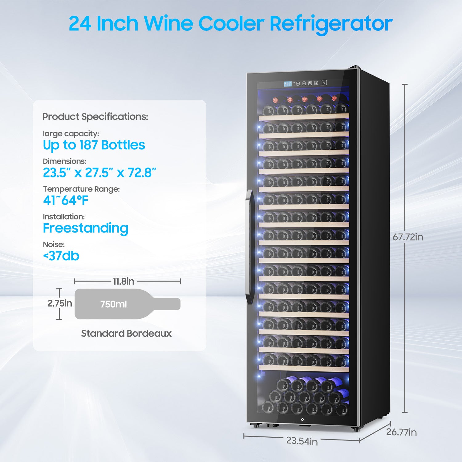187 Bottle Wine Fridge Freestanding, Wine Cooler Refrigerator, Wine Cellar w/Lock & Led Display, Digital Temperature Control Fridge for Home and Kitchen, for Wine Enthusiast