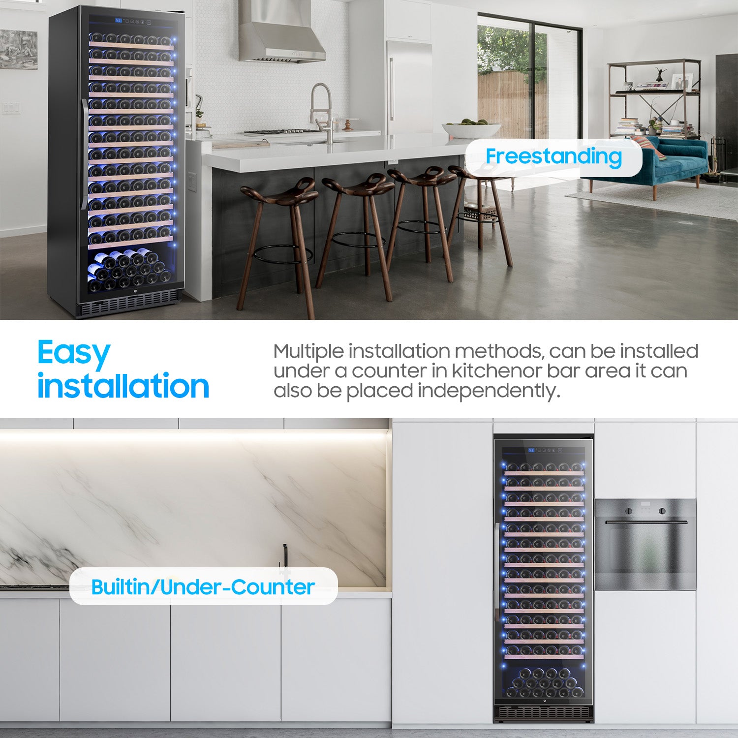 158-Bottle Wine Cooler Refrigerator Suitable for Mixed Bottle Sizes, 24 Inch Wine Refrigerator Freestanding with Professional Temperature Control System, Low Noise Operation
