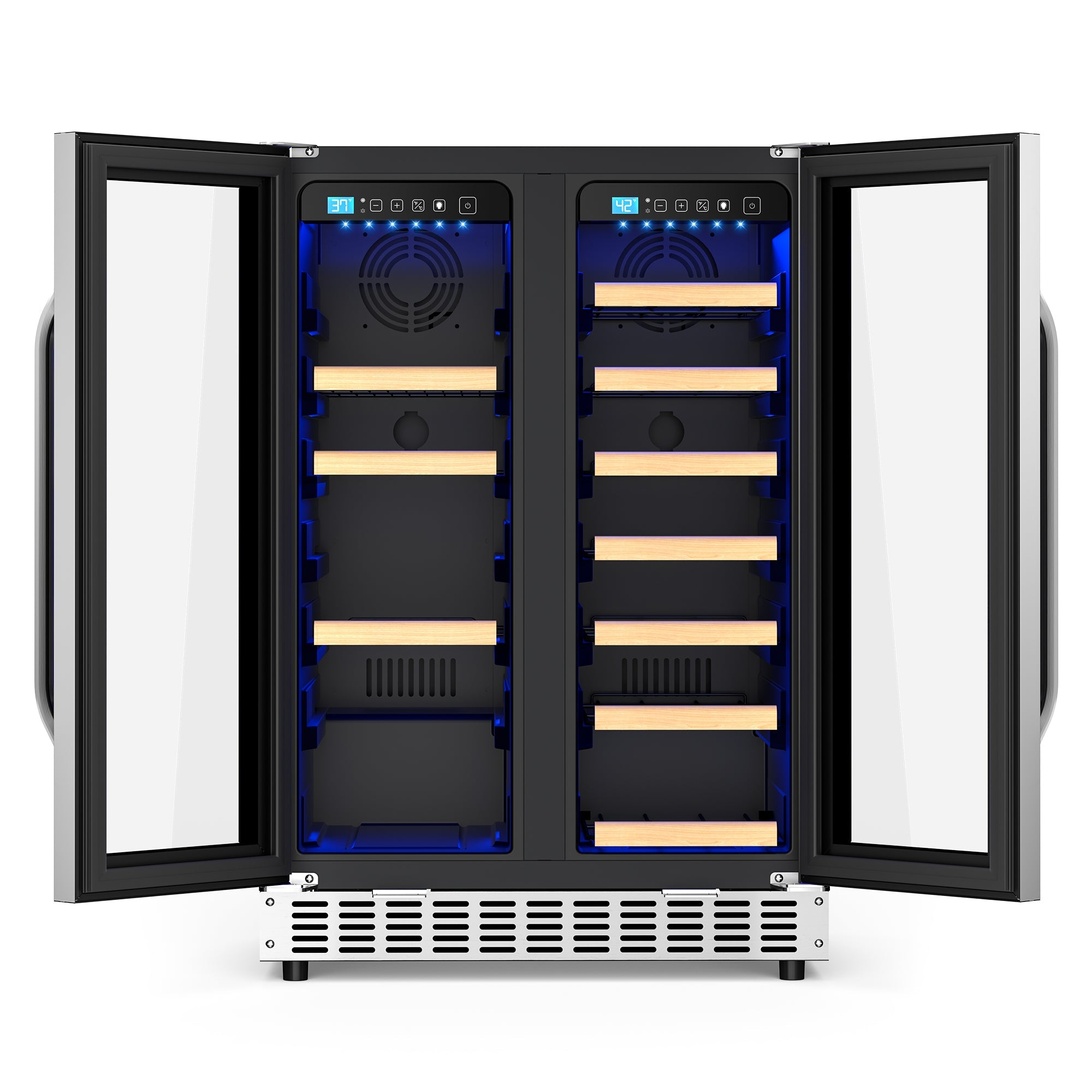 Beverage Cooler with Glass Door holds 21 Bottles and 88 Cans Wine and Beverage Refrigerator 24'', Dual Zone Wine Fridge Built in or Freestanding, Upgrade Cooling Low Noise for Kitchen, Bar, Office