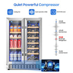Beverage Cooler with Glass Door holds 21 Bottles and 88 Cans Wine and Beverage Refrigerator 24'', Dual Zone Wine Fridge Built in or Freestanding, Upgrade Cooling Low Noise for Kitchen, Bar, Office