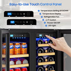 Beverage Cooler with Glass Door holds 21 Bottles and 88 Cans Wine and Beverage Refrigerator 24'', Dual Zone Wine Fridge Built in or Freestanding, Upgrade Cooling Low Noise for Kitchen, Bar, Office