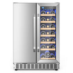 Holds 21 Bottles and 88 Cans Wine and Beverage Refrigerator, 24” Daul Zone Wine Fridge, Freestanding Under Counter Refrigerator, Stainless Steel Beverage Cooler with Adjustable Shelves