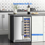 Holds 21 Bottles and 88 Cans Wine and Beverage Refrigerator, 24” Daul Zone Wine Fridge, Freestanding Under Counter Refrigerator, Stainless Steel Beverage Cooler with Adjustable Shelves