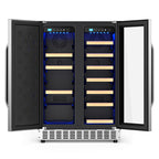 Holds 21 Bottles and 88 Cans Wine and Beverage Refrigerator, 24” Daul Zone Wine Fridge, Freestanding Under Counter Refrigerator, Stainless Steel Beverage Cooler with Adjustable Shelves