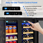 Holds 21 Bottles and 88 Cans Wine and Beverage Refrigerator, 24” Daul Zone Wine Fridge, Freestanding Under Counter Refrigerator, Stainless Steel Beverage Cooler with Adjustable Shelves