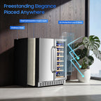 Holds 21 Bottles and 88 Cans Wine and Beverage Refrigerator, 24” Daul Zone Wine Fridge, Freestanding Under Counter Refrigerator, Stainless Steel Beverage Cooler with Adjustable Shelves