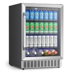 24 Inch Beverage Refrigerator, 200 Can Built-in Beverage Cooler, Under Counter Beer Fridge with Glass Door for Soda, Water, Wine - For Kitchen, Bar or Office