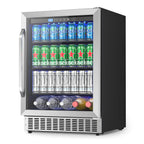 24 Inch Beverage Refrigerator, 200 Can Built-in Beverage Cooler, Under Counter Beer Fridge with Glass Door for Soda, Water, Wine - For Kitchen, Bar or Office
