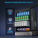 24 Inch Beverage Refrigerator, 200 Can Built-in Beverage Cooler, Under Counter Beer Fridge with Glass Door for Soda, Water, Wine - For Kitchen, Bar or Office