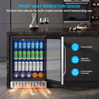24 Inch Beverage Refrigerator, 200 Can Built-in Beverage Cooler, Under Counter Beer Fridge with Glass Door for Soda, Water, Wine - For Kitchen, Bar or Office