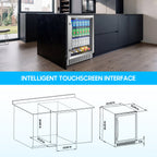 24 Inch Beverage Refrigerator, 200 Can Built-in Beverage Cooler, Under Counter Beer Fridge with Glass Door for Soda, Water, Wine - For Kitchen, Bar or Office