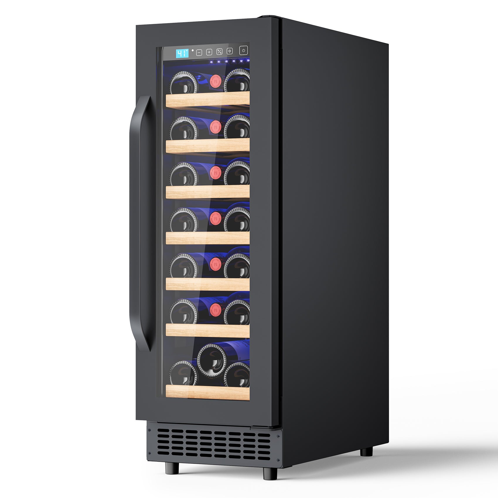 12" Wine Cooler Refrigerator 21 Bottle Wine Fridge Built-in or Freestanding with Double-Layer Tempered Glass Door Compressor quick cooling,Low Noise