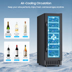12" Wine Cooler Refrigerator 21 Bottle Wine Fridge Built-in or Freestanding with Double-Layer Tempered Glass Door Compressor quick cooling,Low Noise