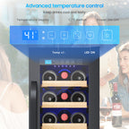 12" Wine Cooler Refrigerator 21 Bottle Wine Fridge Built-in or Freestanding with Double-Layer Tempered Glass Door Compressor quick cooling,Low Noise