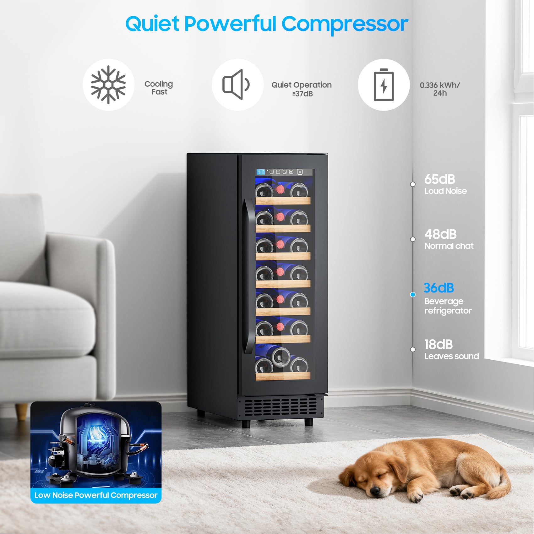 12" Wine Cooler Refrigerator 21 Bottle Wine Fridge Built-in or Freestanding with Double-Layer Tempered Glass Door Compressor quick cooling,Low Noise