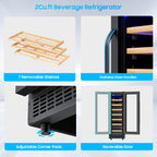 12" Wine Cooler Refrigerator 21 Bottle Wine Fridge Built-in or Freestanding with Double-Layer Tempered Glass Door Compressor quick cooling,Low Noise